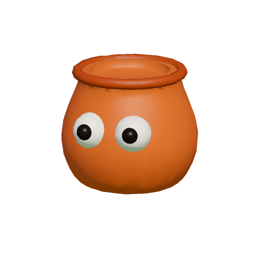 The KILN icon, a clay pot with googly eyes