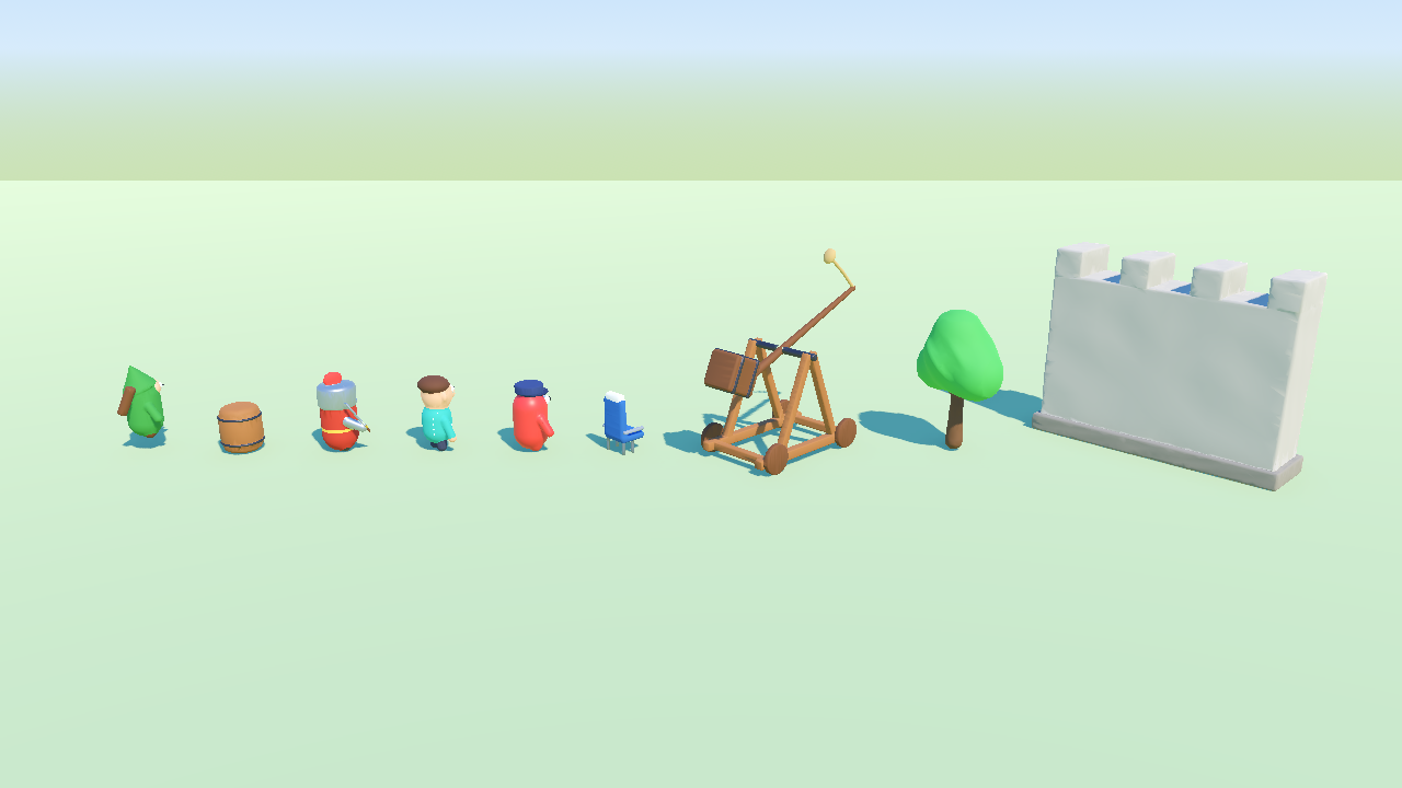 The demo models running in Godot 4 with the soft_toy look kit
